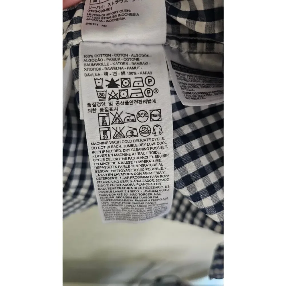 Levi's Men's Gingham Check Button Down Long Sleeve Shirt Navy White Size Large